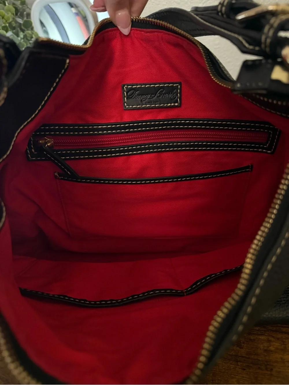 Dooney & Bourke Black Pebbled Leather Hobo Shoulder Bag – Red Lining